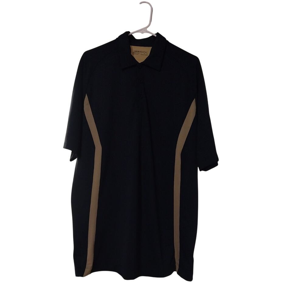 Men's Nike Golf Dri Fit Polo Navy Brown Size Large Short Sleeve